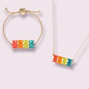 Betsey Johnson Gold Tone Gummy Bear Pendant Bracelet and Necklace Box Set
